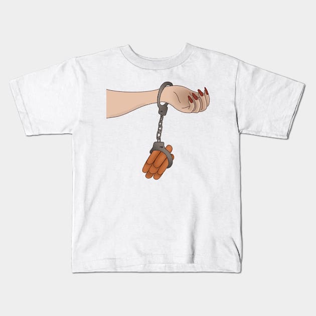 Hot dog hand Kids T-Shirt by lizajambalaya